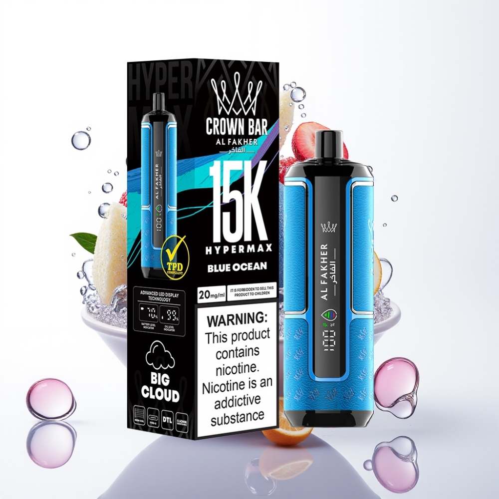 Al Fakher Crown Bar 15K Hypermax Disposable Vape Kit Modro Morje – 22ml, 15.000 povlekov, 600mAh