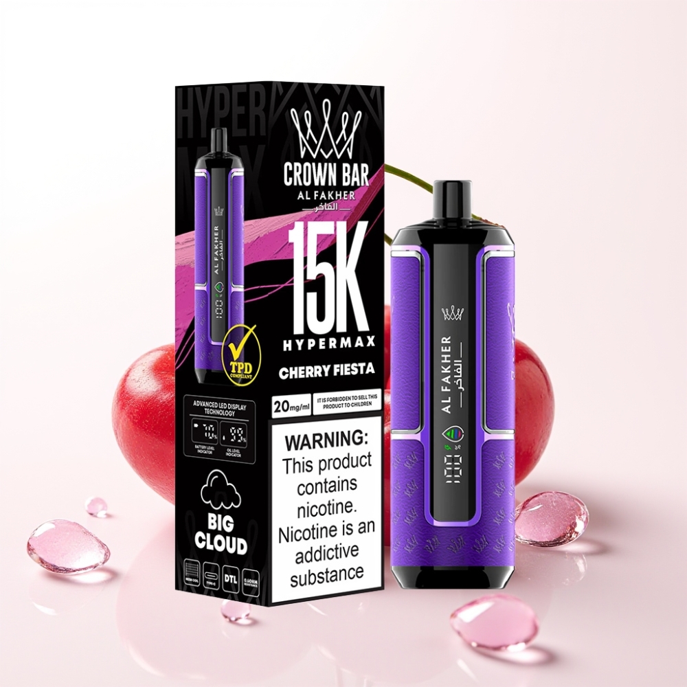 Al Fakher Crown Bar 15K Hypermax Disposable Vape Kit Češnjeva Fiesta – 22ml, 600mAh, 15.000 povlekov