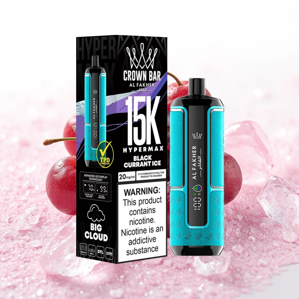 Al Fakher Crown Bar 15K Hypermax Disposable Vape Kit Črni ribez led, 22ml, 15.000 vdihov