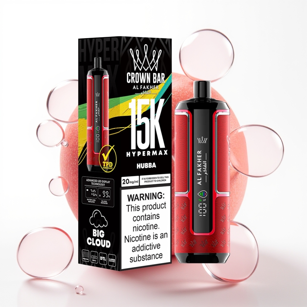 Al Fakher Crown Bar 15K Hypermax Enkratna E-cigareta Hubba – 22ml, 15.000 vdihov, 6mg/ml