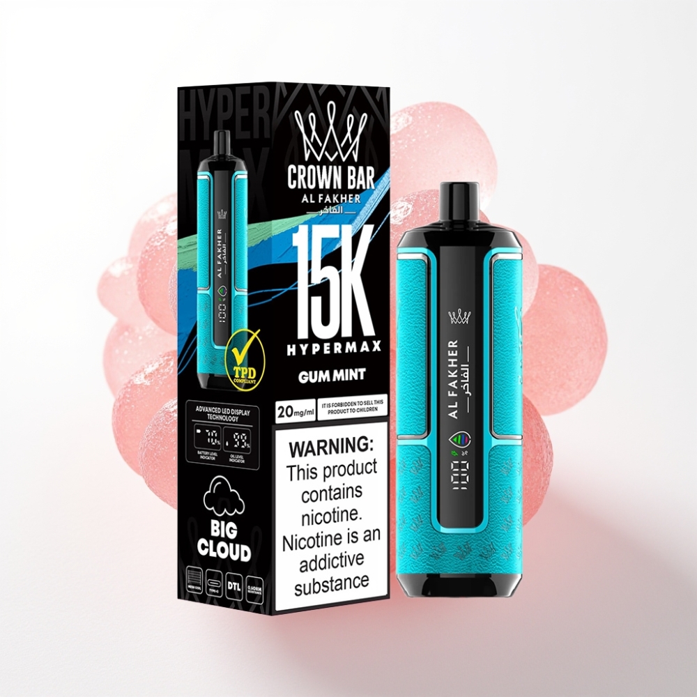 Al Fakher Crown Bar 15K Hypermax Enkratna Vape Kit Gum Meta 22ml, 15.000 vdihov, 6mg/ml