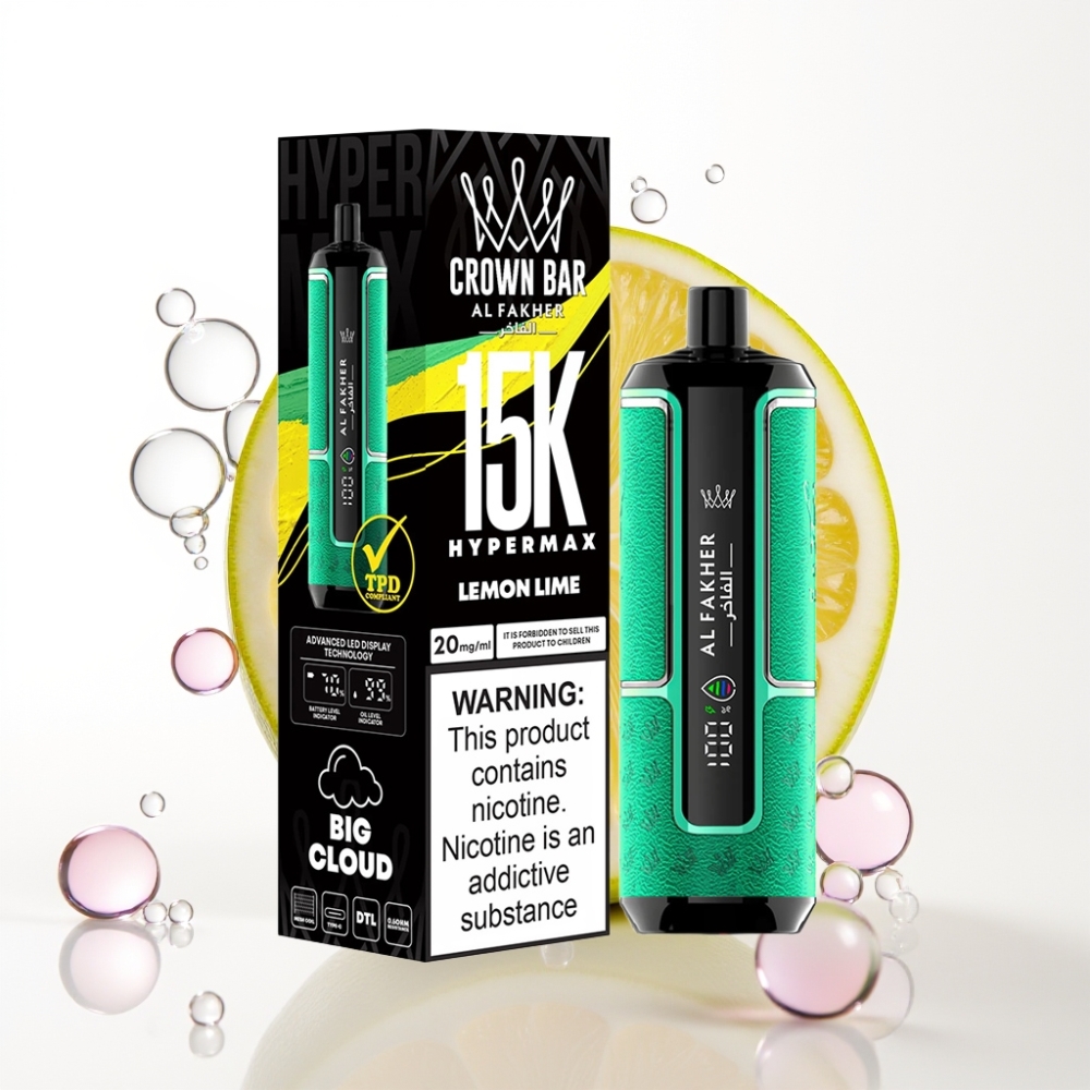 Al Fakher Crown Bar 15K Hypermax Enkratna Vape Kit Limeta Limona – 22ml, 600mAh, 15.000 vpihov