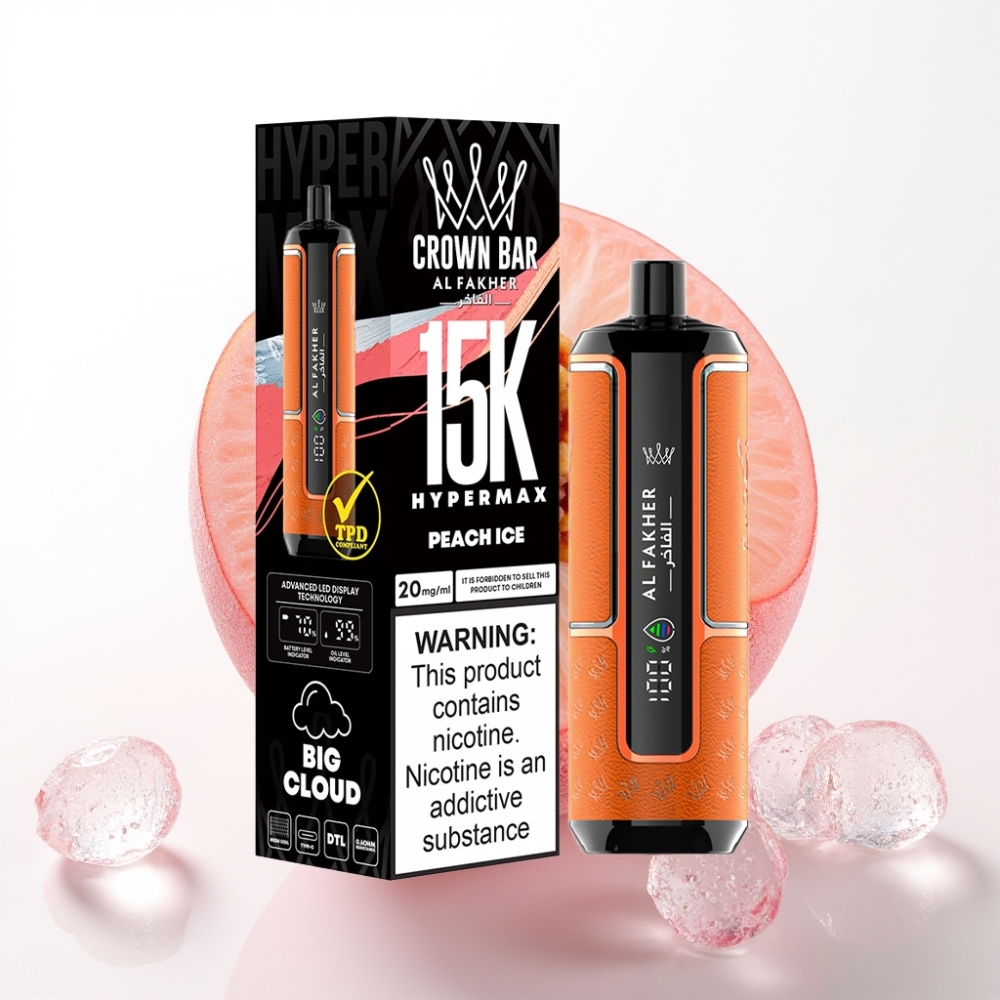 Al Fakher Crown Bar 15K Hypermax Enkratna Vape Naprava - Breskvni Led 22ml, 15.000 vdihov