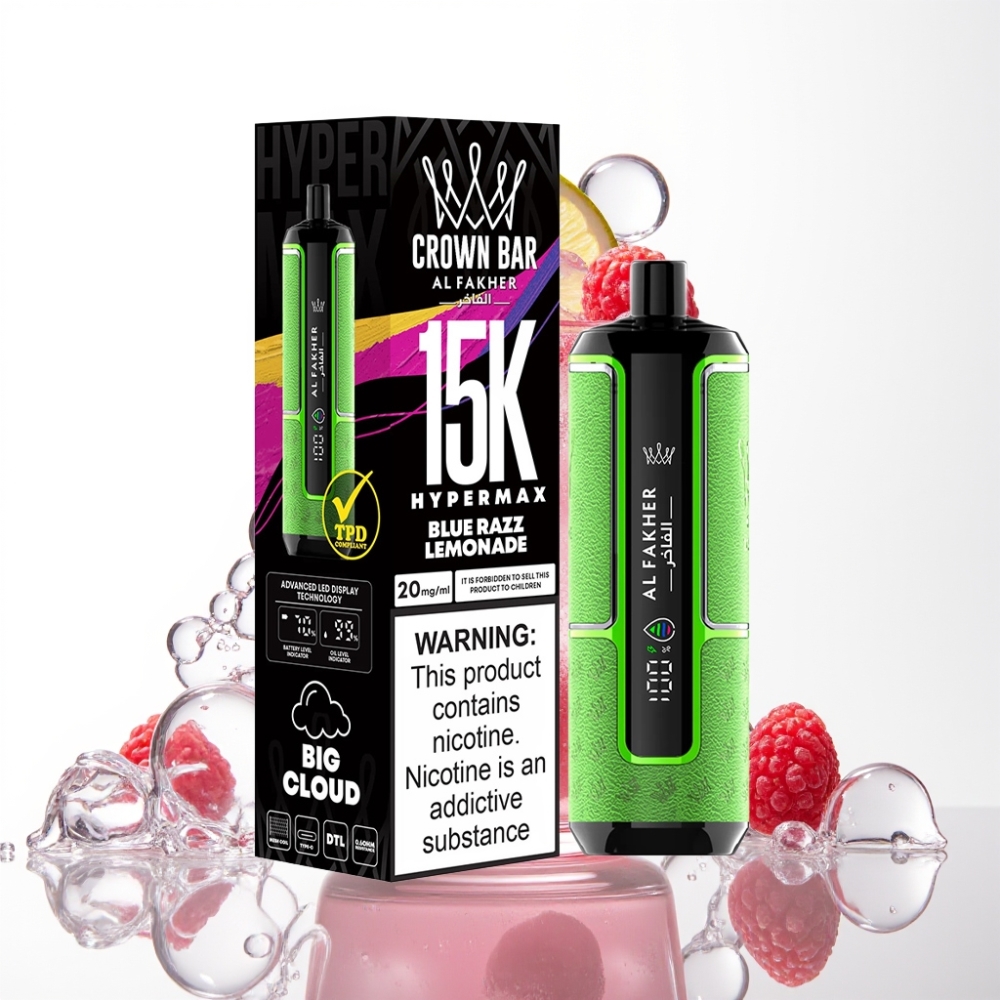 Al Fakher Crown Bar 15K Hypermax Enkratna Vape Naprava – Modri Malin Limonada, 22ml, 600mAh, 15.000 vdihov