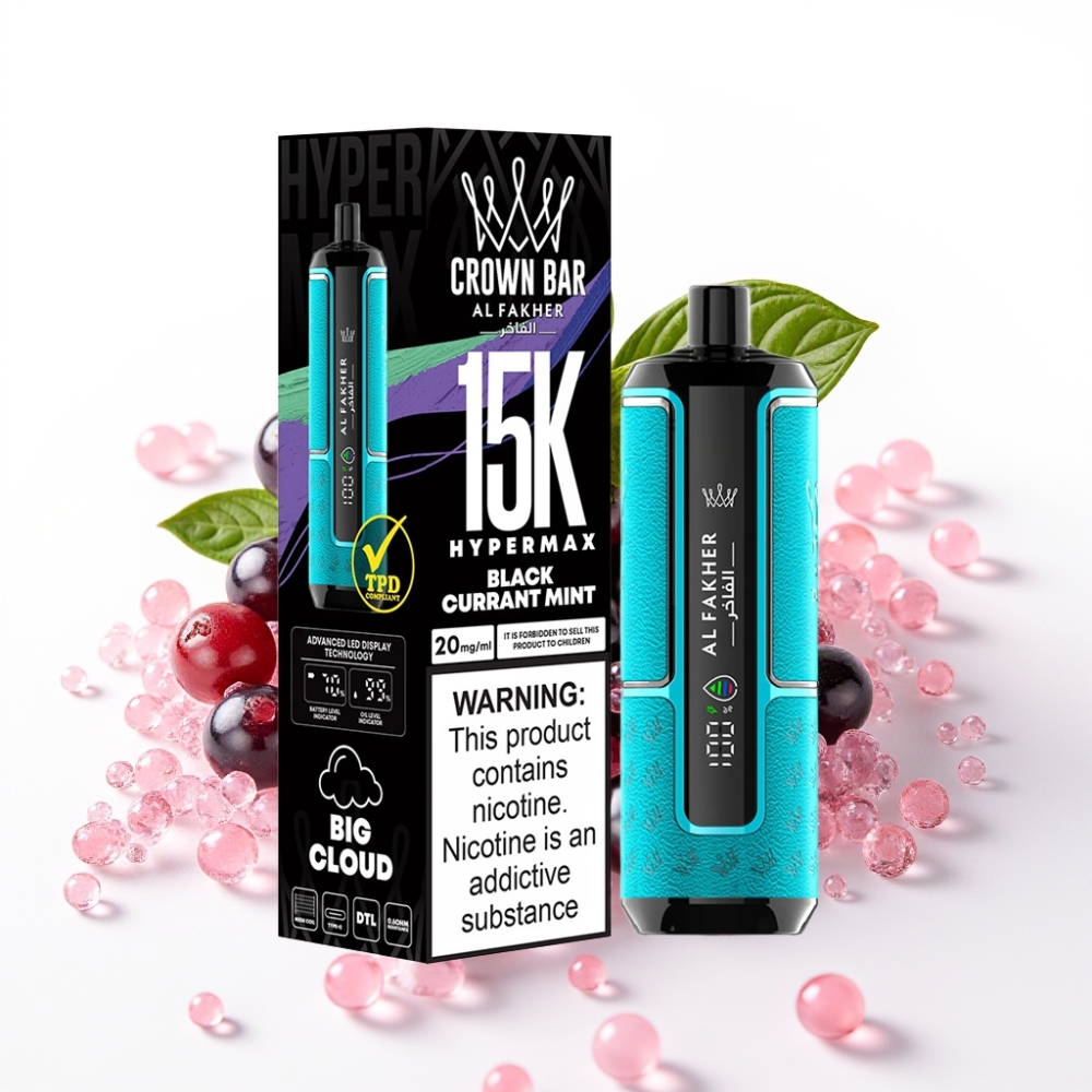Al Fakher Crown Bar 15K Hypermax Enkratna Vape Naprava – Črni ribez & meta, 22ml, 15K pufov