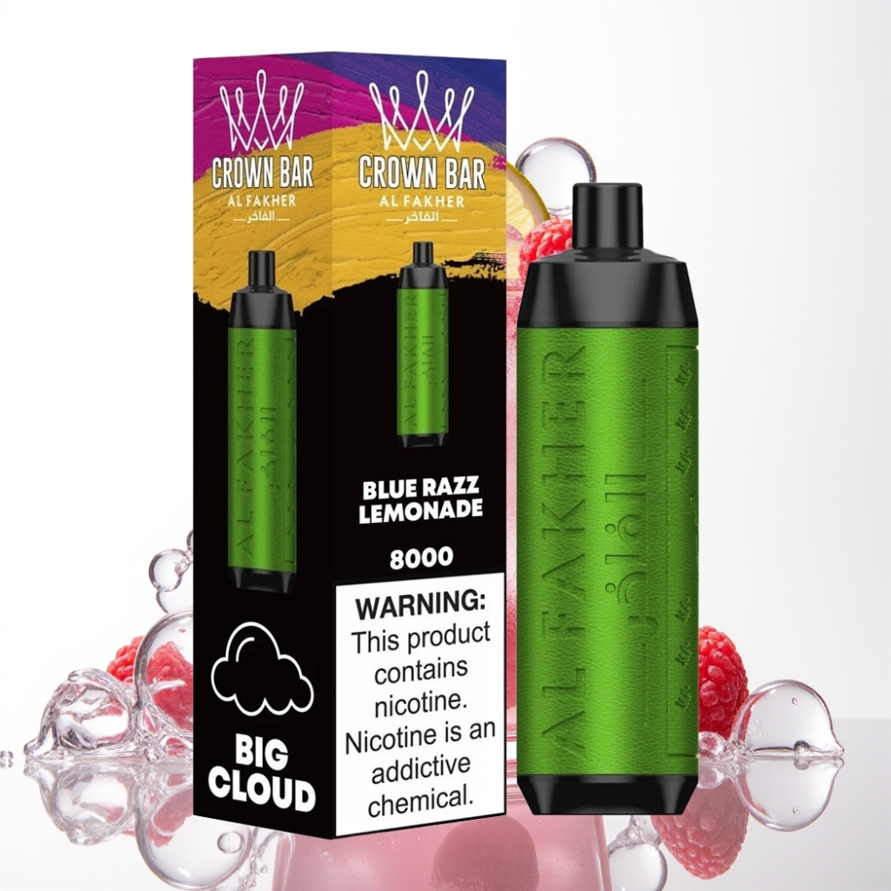 Al Fakher Crown Bar 8000 Crystal Disposable Vape Modra Malina Limonada – 18ml, 8000 potegov, USB-C