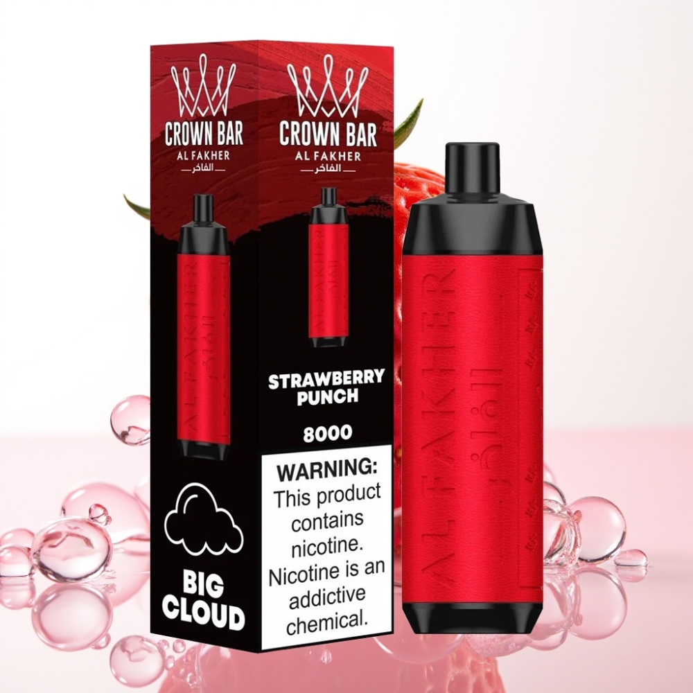 Al Fakher Crown Bar 8000 Crystal Enkratna Vape Jagoda Punč – 18ml, 5mg, 8000 potegov