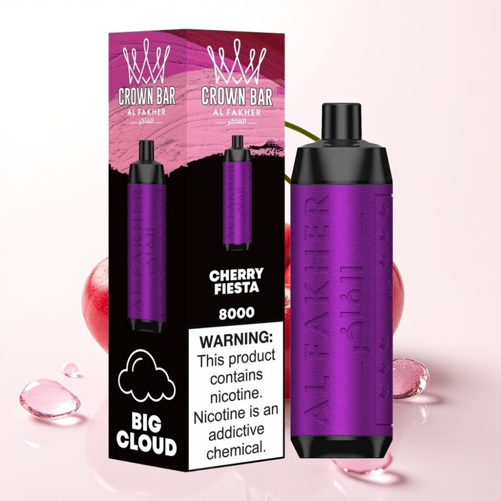 Al Fakher Crown Bar 8000 Crystal Enkratna Vape Češnjeva Fiesta – 18ml, 8000 vlekov, 5mg nikotina
