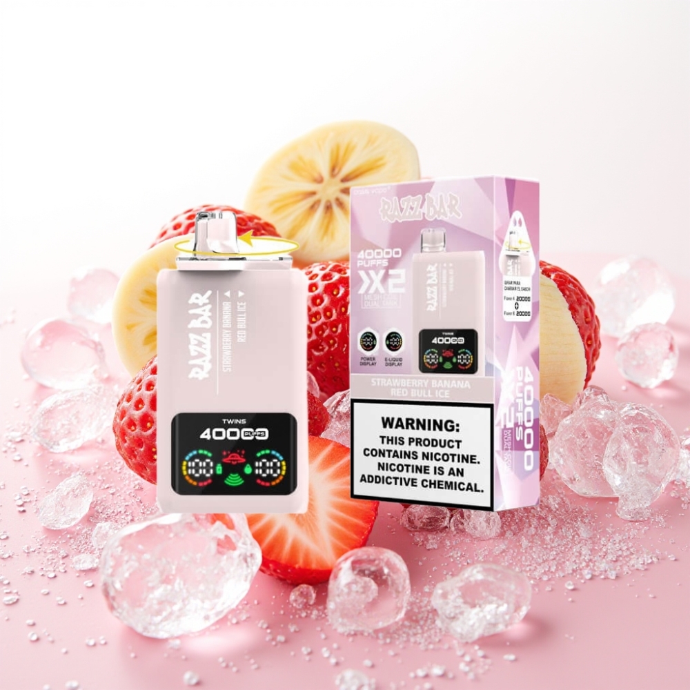 Razz Bar 40000 Puffs Disposable Vape JAGODA BANANA & RED BULL LED 1.0Ω×2, 650mAh