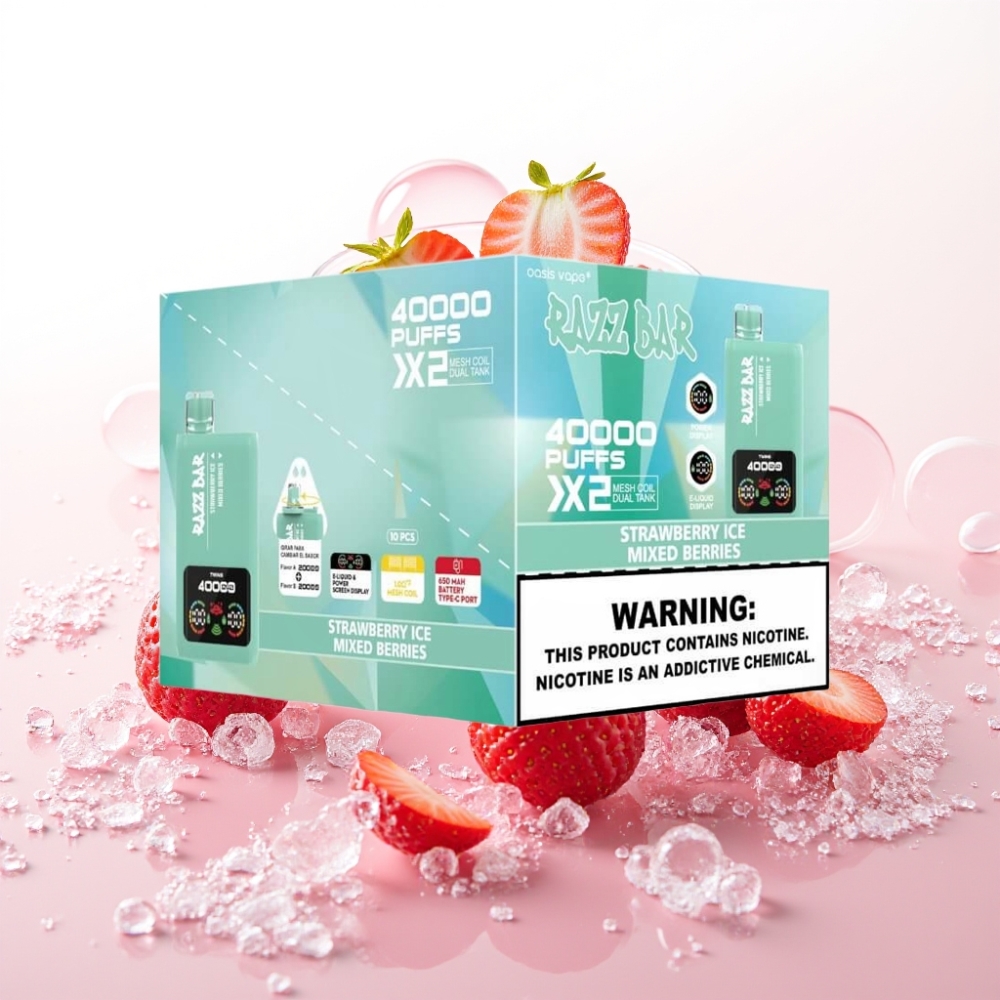 Razz Bar 40000 Puffs Disposable Vape JAGODA LED & MEŠANO JAGODJE, 650mAh, Tip-C, 2%/5% Nikotin