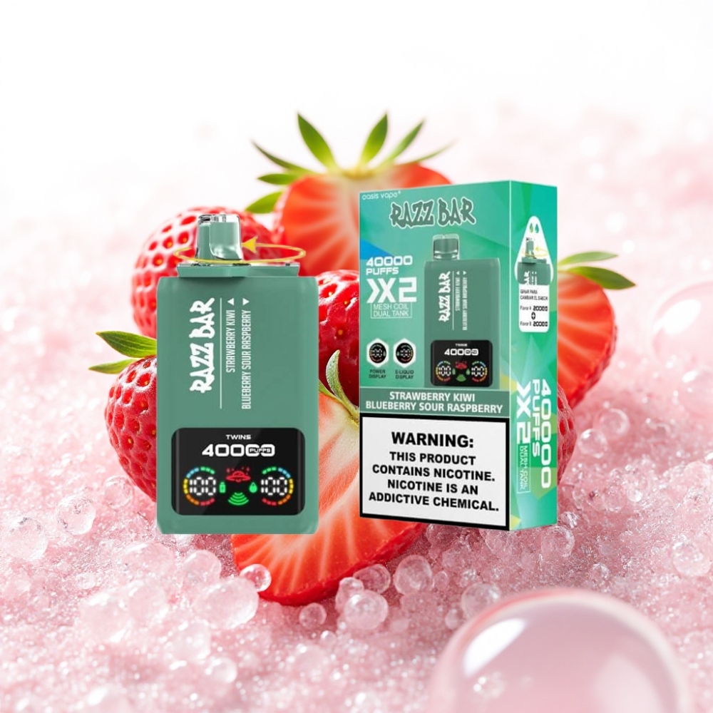 Razz Bar 40000 Puffs Disposable Vape Jagoda Kivi & Borovnica Kisla Malina, 650mAh, 1.0Ω×2