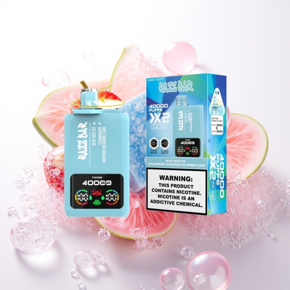 Razz Bar 40000 Puffs Disposable Vape MODRA MALINA LED-STROK BUBBLECUM, 1.0Ω×2, 650mAh