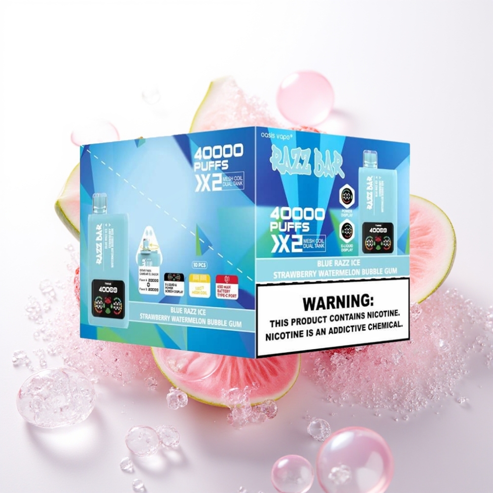 Razz Bar 40000 Puffs Disposable Vape MODRA MALINA LED-STROK BUBBLECUM, 1.0Ω×2, 650mAh