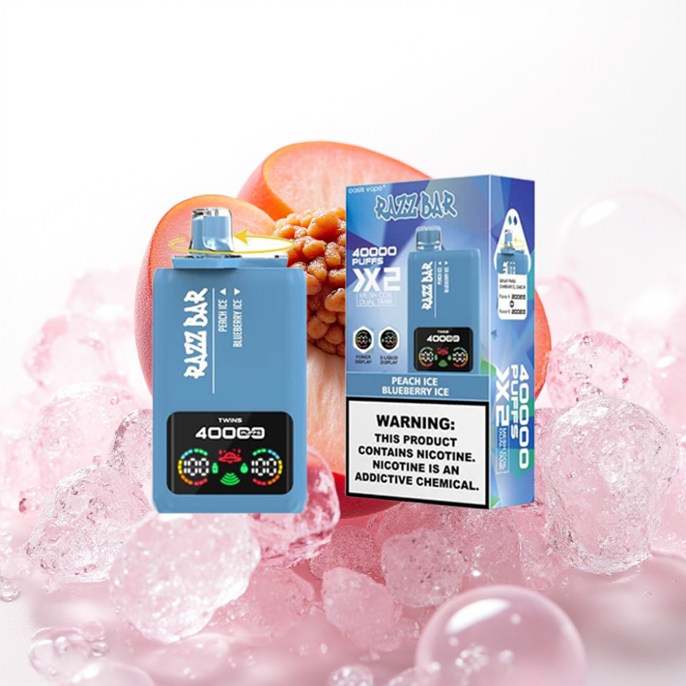 Razz Bar 40000 Puffs Disposable Vape PEACH ICE & BOROVNIČNI LED, 1.0Ω×2, 650mAh, Type-C