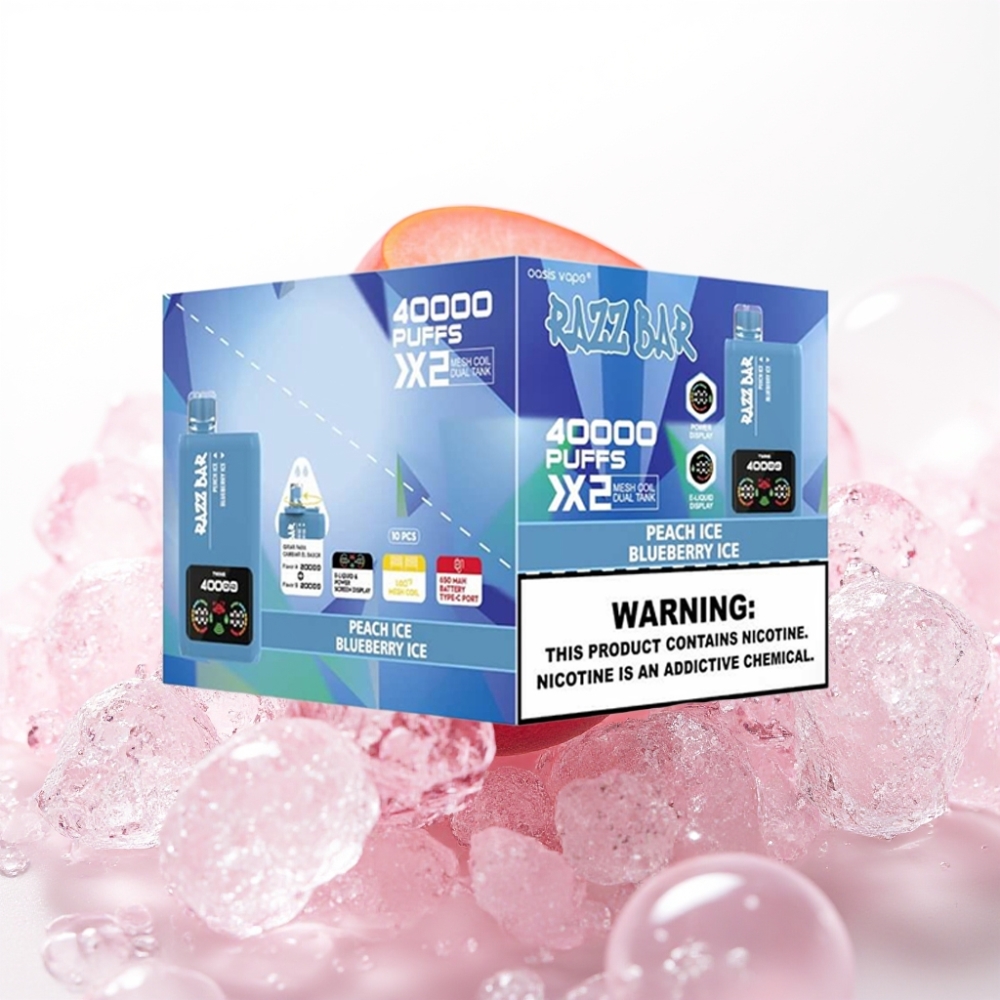 Razz Bar 40000 Puffs Disposable Vape PEACH ICE & BOROVNIČNI LED, 1.0Ω×2, 650mAh, Type-C