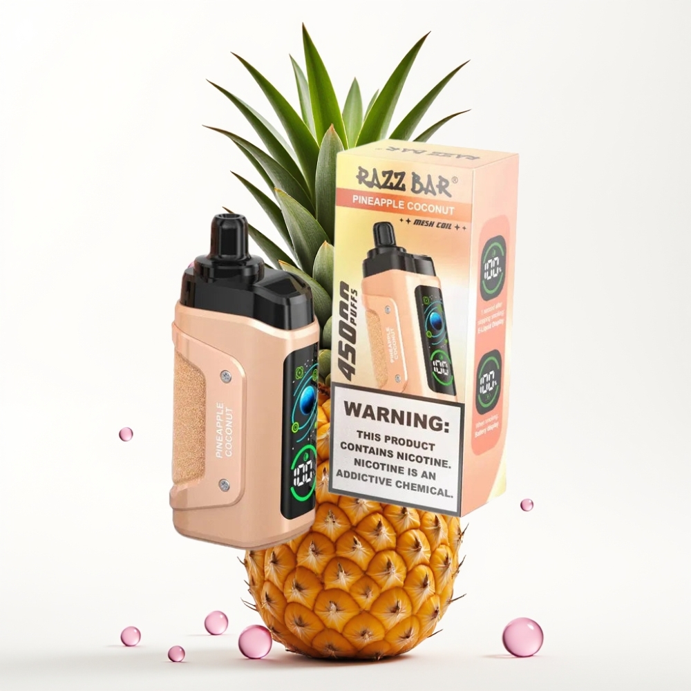 Razz Bar 45000 Puffs Disposable Vape Ananas Kokos, 1.0 Ohm, Nastavljiv Pretok Zraka, 650 mAh