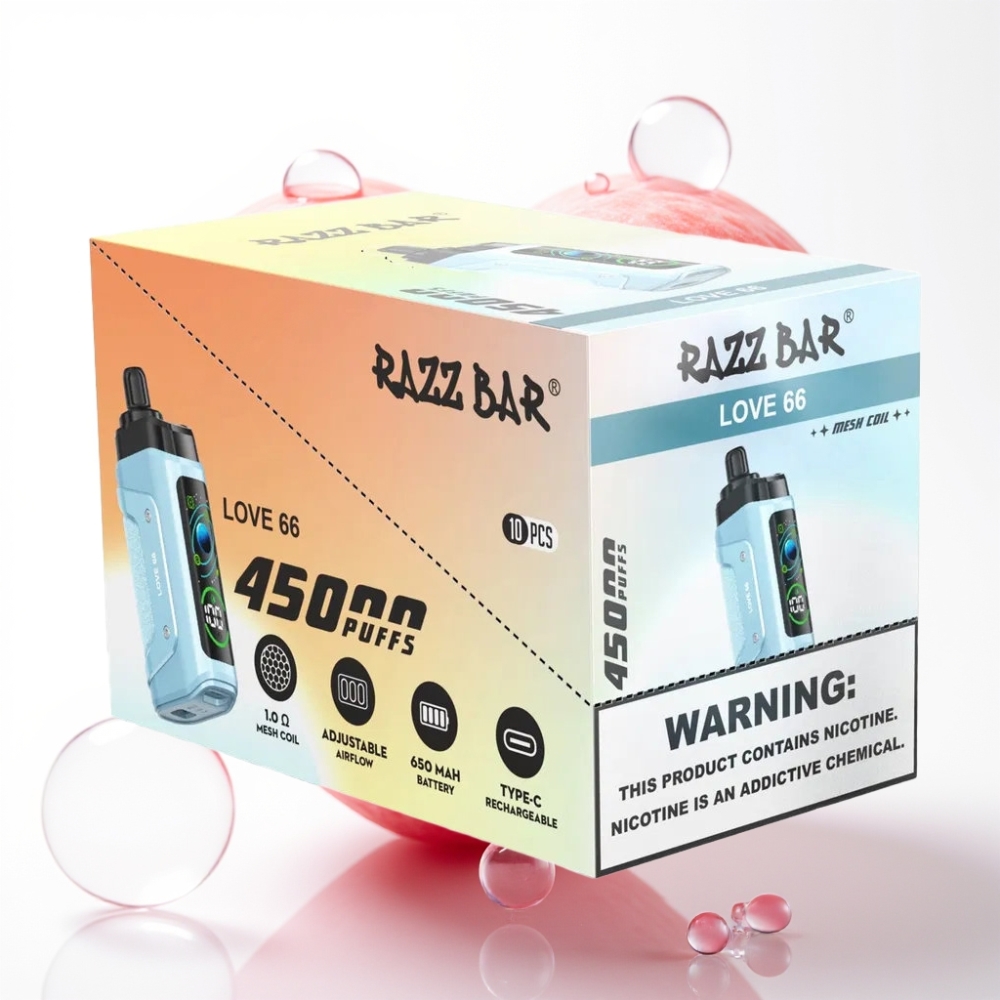 Razz Bar 45000 Puffs Disposable Vape Ljubezen 66, 20 mg/ml, 1.0 Ohm, Type-C