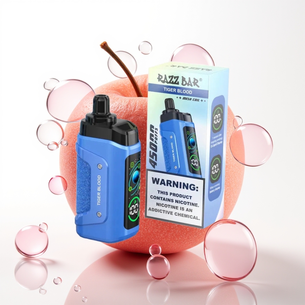 Razz Bar 45000 Puffs Disposable Vape Tiger Blood (Tigrova Kri) – 1.0 Ohm, Nastavljiv Pretok, 650 mAh