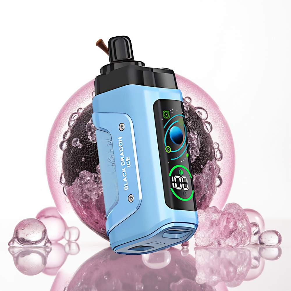 Razz Bar 45000 Puffs Disposable Vape Črni Zmaj Led – 45000 Puffov, Nastavljiv Pretok Zraka, 20 mg/ml Nikotina