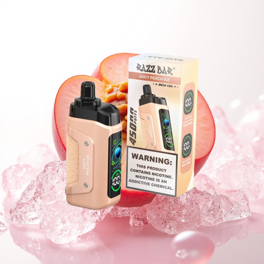 Razz Bar 45000 Puffs Enkratna Vape Soknato Breskvasti Led, 1.0 Ohm, Nastavljiv Pretok Zraka, 650 mAh