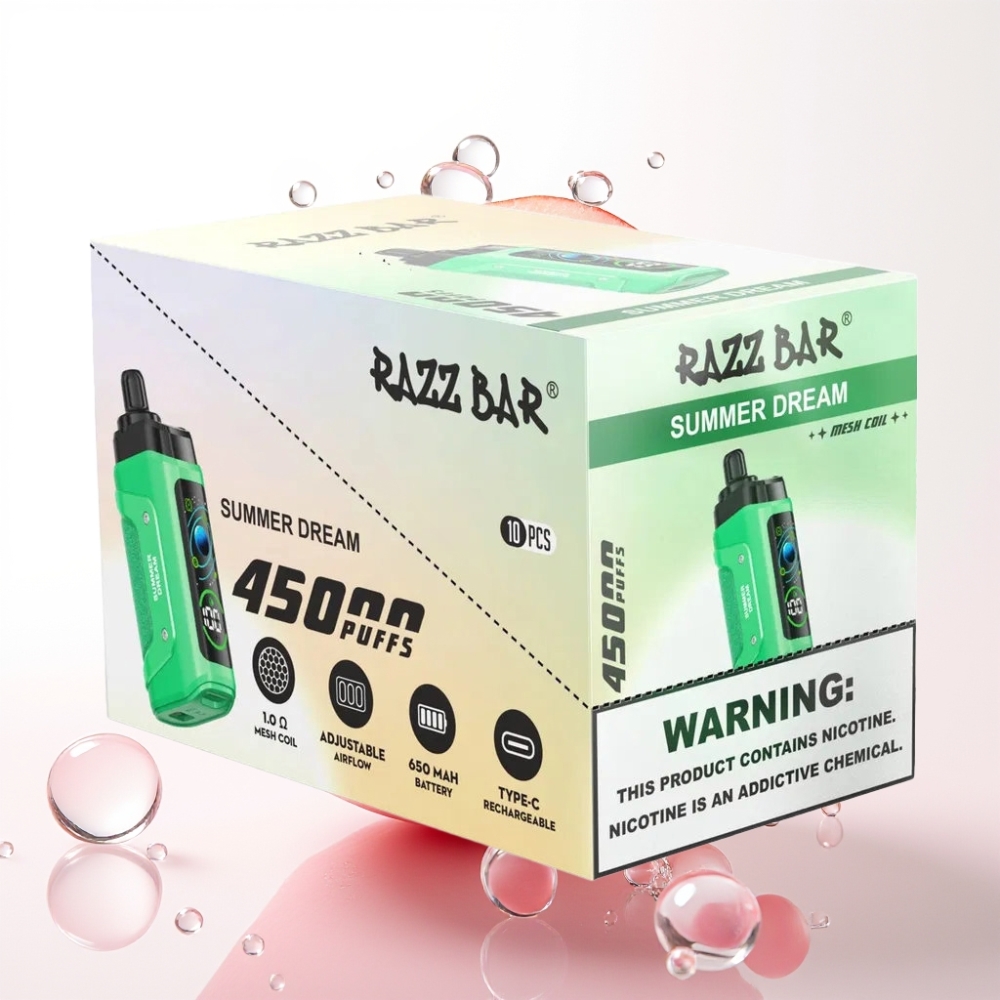 Razz Bar 45000 Puffs Enkratni Vape Poletna Sanja, 1.0 Ohm Mesh, Nastavljiv Pretok Zraka