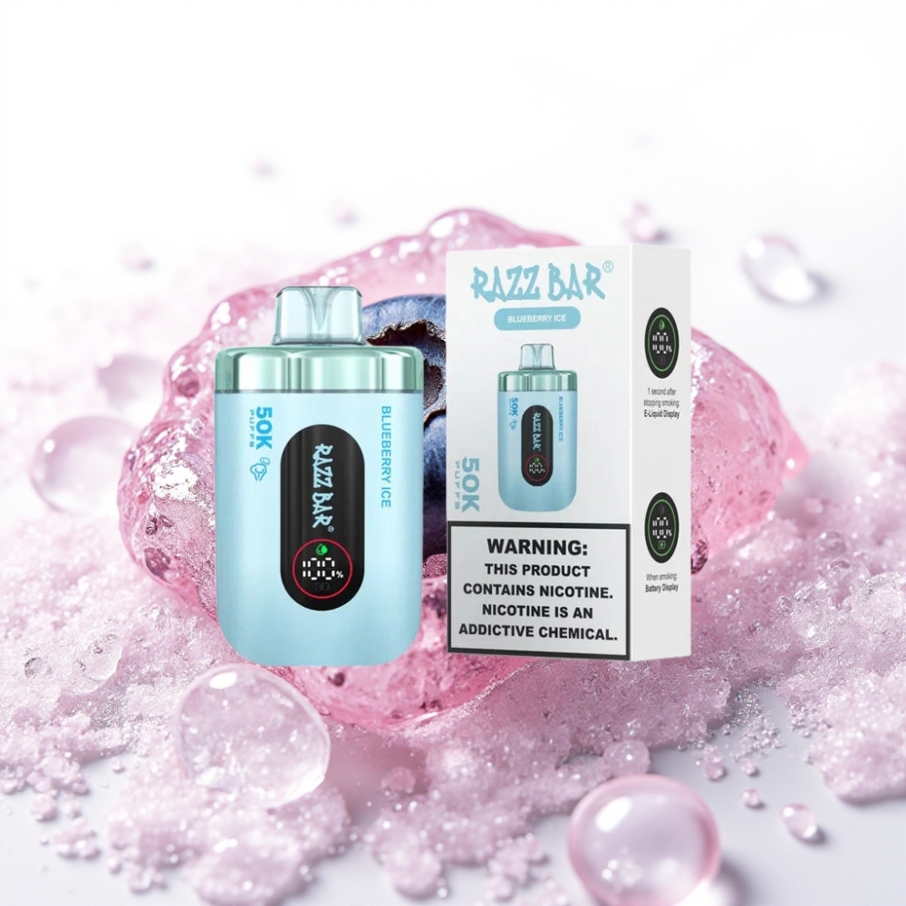 Razz Bar 50K Puffs Disposable Vape Borovnični Led, 50000 Puffov, 1.0 Ohm, Type-C