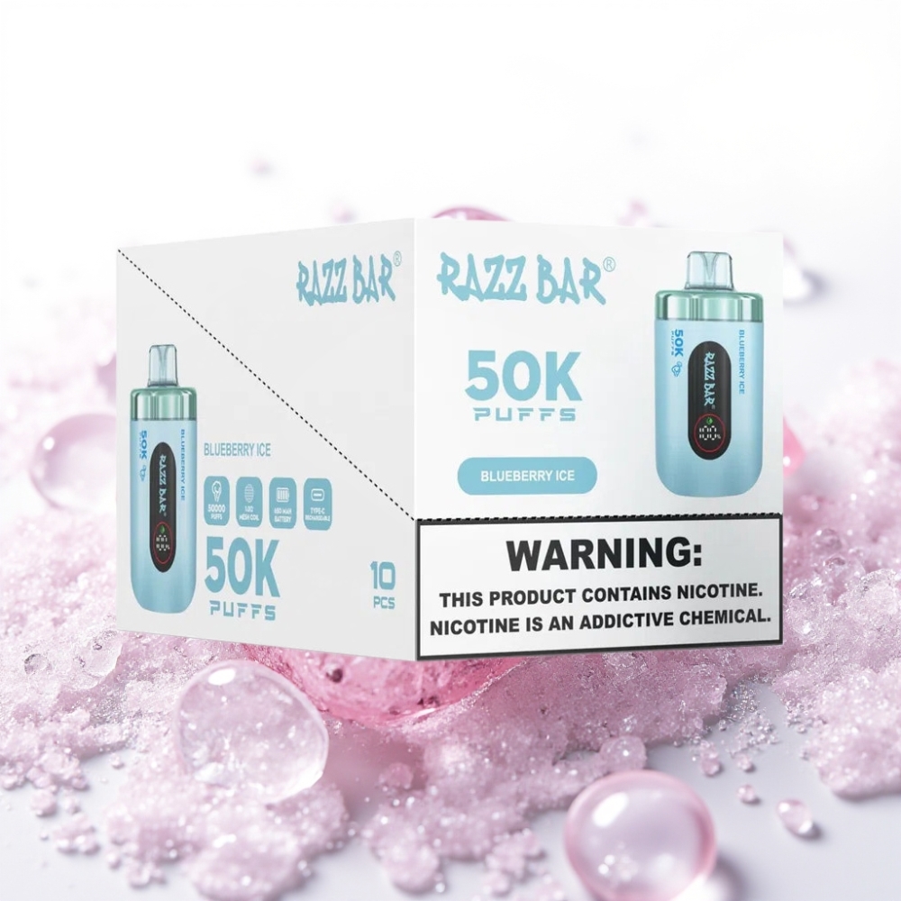 Razz Bar 50K Puffs Disposable Vape Borovnični Led, 50000 Puffov, 1.0 Ohm, Type-C