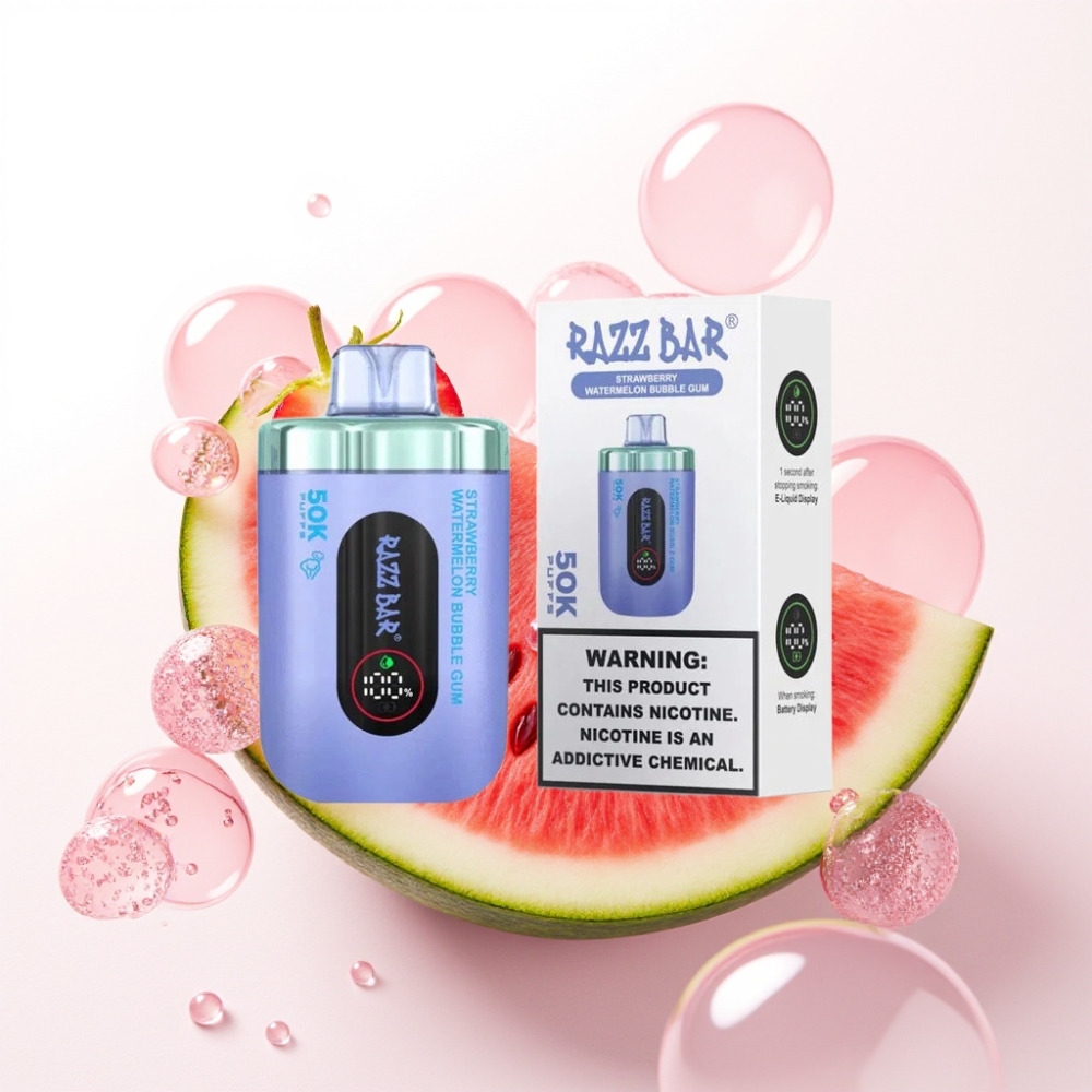 Razz Bar 50K Puffs Disposable Vape Jagoda Lubenika Mehurčki Gumi, 50000 Puffov, 1.0 Ohm, Type-C