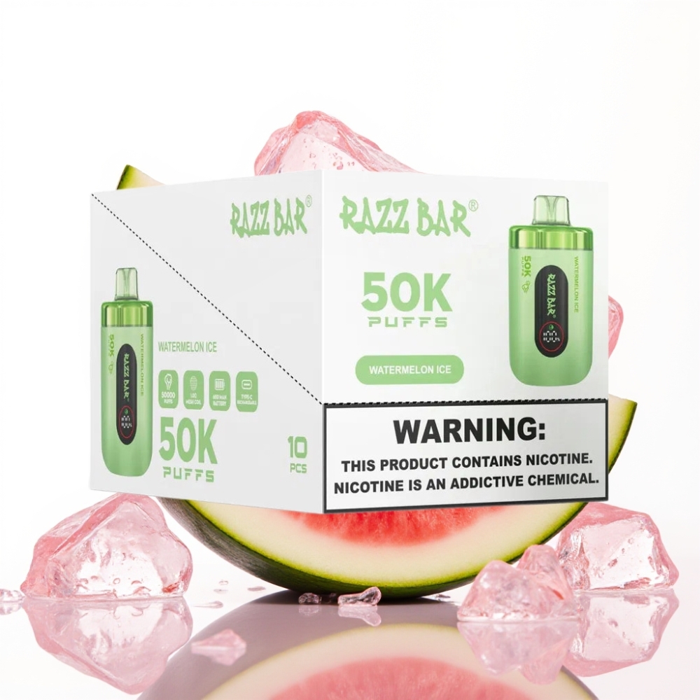 Razz Bar 50K Puffs Disposable Vape Lubenica Led 50K Puffs, 1.0 Ohm, 650mAh, Type-C