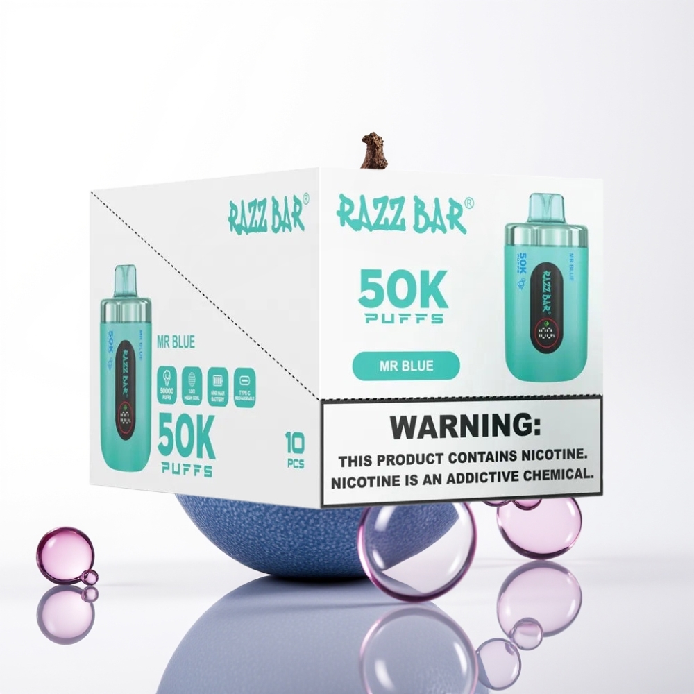 Razz Bar 50K Puffs Disposable Vape Modra 50K Puffov, 1.0 Ohm, 650 mAh