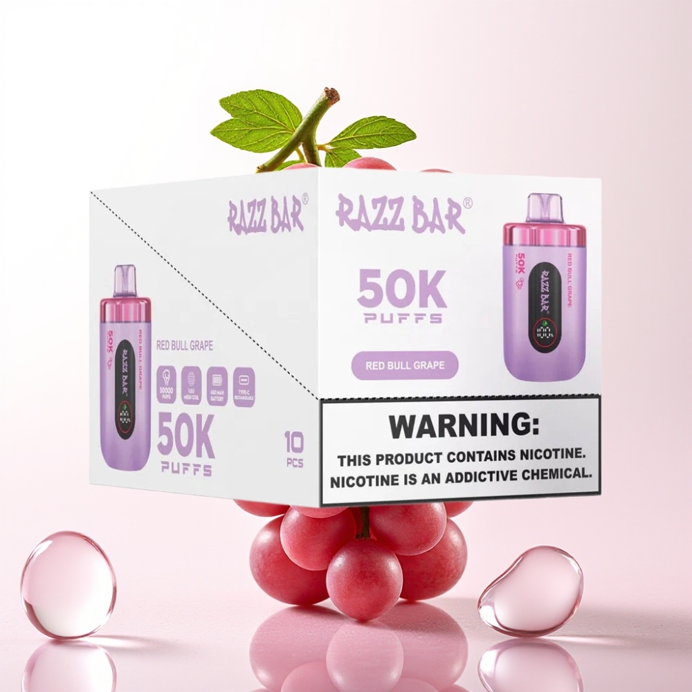 Razz Bar 50K Puffs Disposable Vape Rdeči Bik Grozdje – 50000 Puffov, 1.0 Ohm, 650 mAh