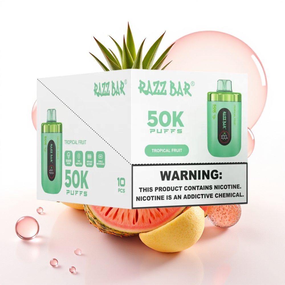 Razz Bar 50K Puffs Disposable Vape Tropsko Sadje – 50000 Puffov, 1.0 Ohm, Type-C