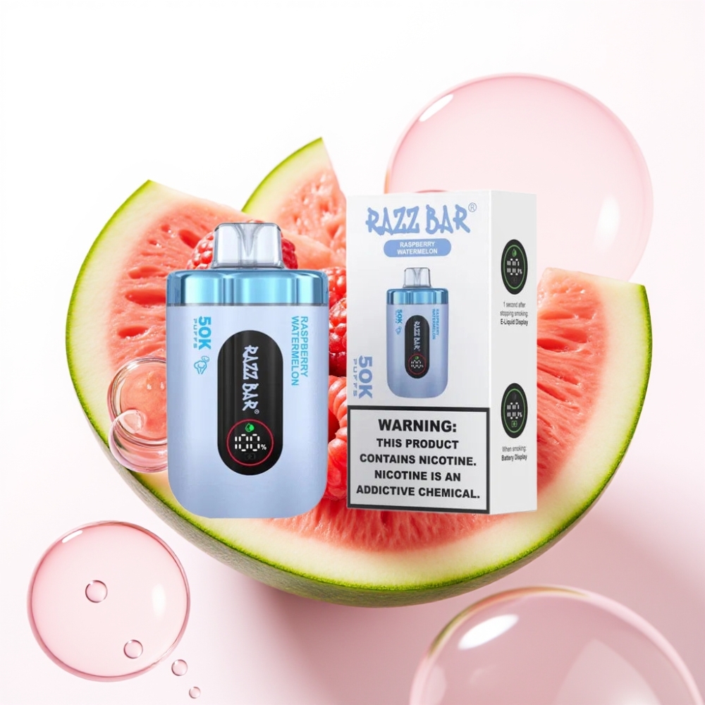 Razz Bar 50K Puffs Enkratna E-cigareta Malina Lubenica | 50000 Puffov, Mesh Coil 1.0 Ohm, 650 mAh