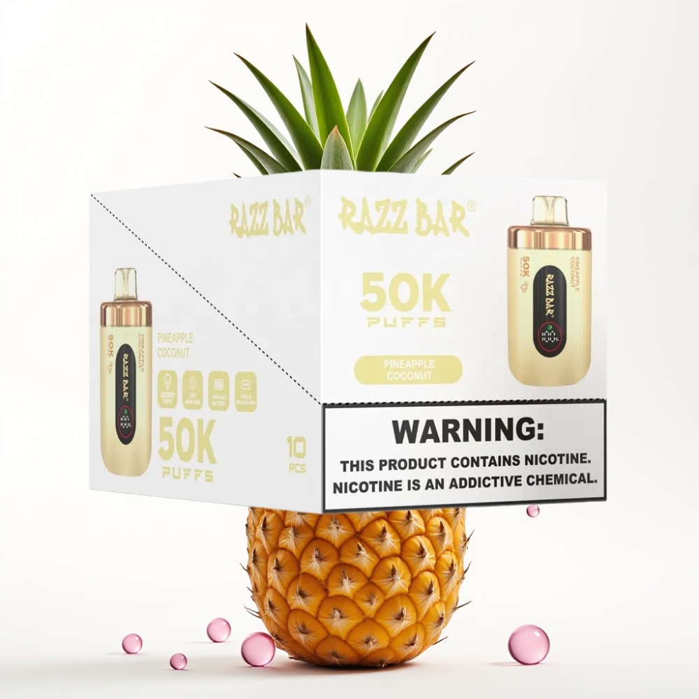 Razz Bar 50K Puffs Enkratna Vape Ananas Kokos 50000 Puffov, 1.0 Ohm, Type-C