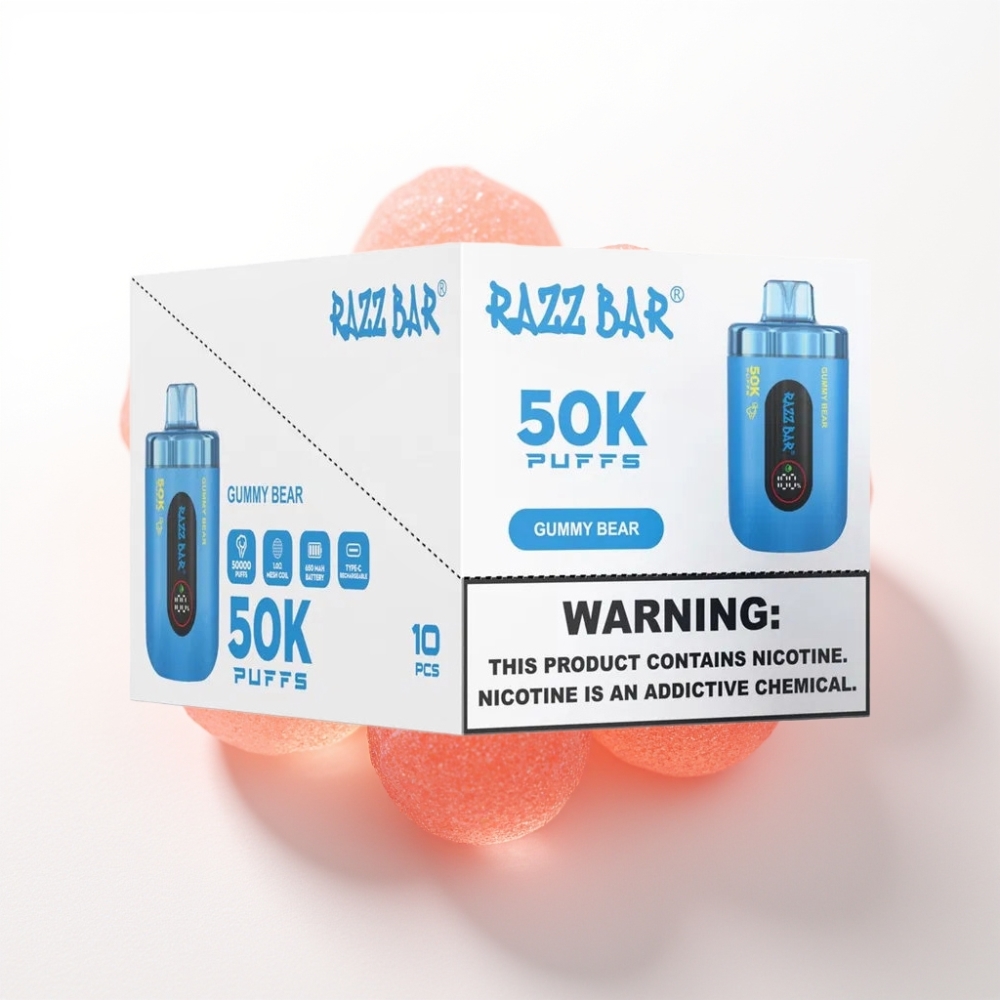 Razz Bar 50K Puffs Enkratna Vape Gumi Medvedek – 50000 Puffov, 1.0 Ohm, 650mAh